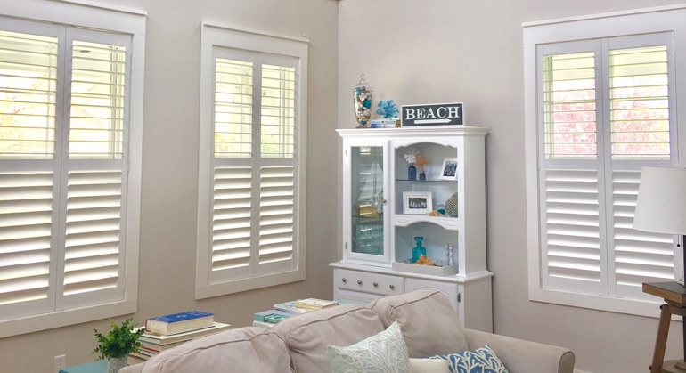 faux wood shutters in Philadelphia sunroom